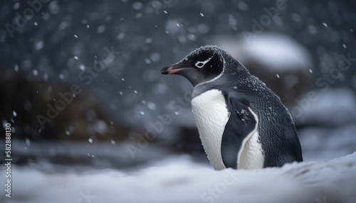 penguin enjoying the sun and the snow