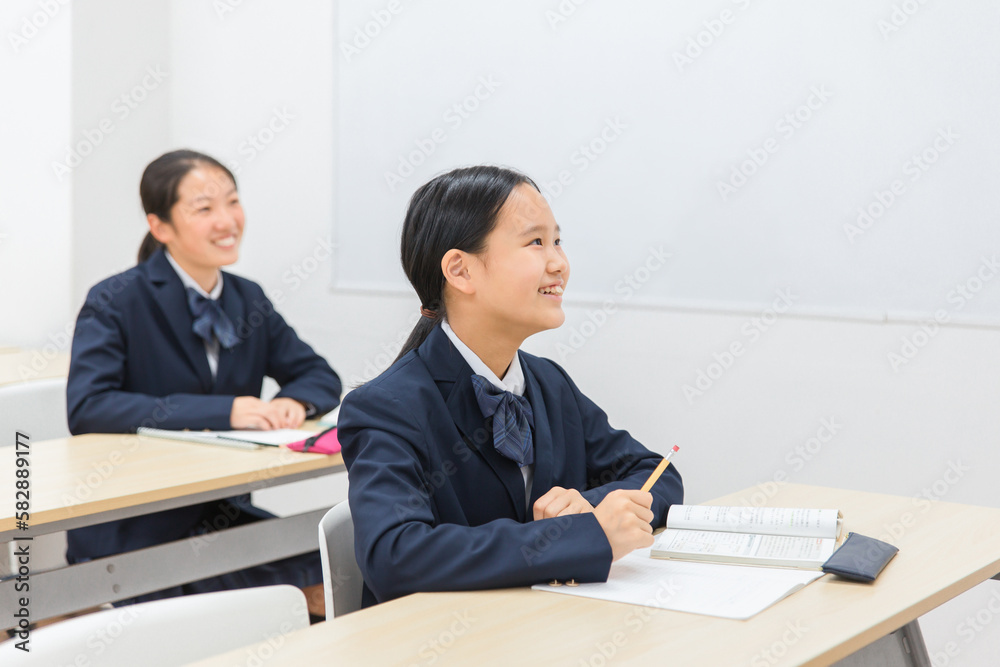 塾・学校の教室で先生に勉強を教わる小学生・中学生・高校生の子供(女の子)
塾・学校の教室で先生に勉強を教わる小学生・中学生・高校生の子供(女の子)
