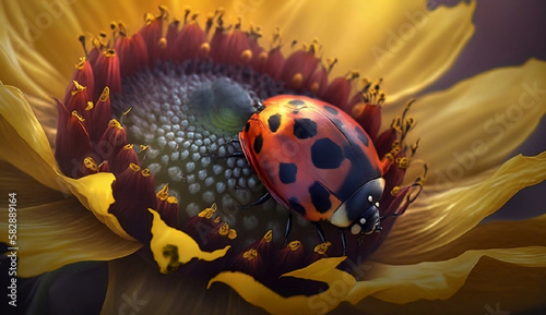 AI Generated Art of Natural Bees and ladybugs on Flowers