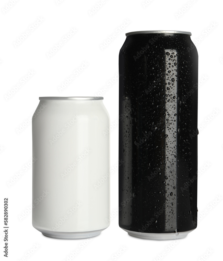 Aluminum cans with drinks on white background Aluminum cans with drinks on white background