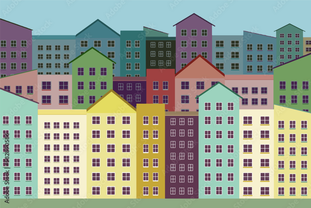 City buildings, apartments in a downtown neighborhood are seen in an illustration.