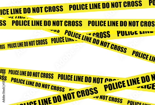 Yellow crime scene tape is seen. Police line do not cross is the text on the tape in this 3-d illustration. Tape is isolated and transparent for pasting.