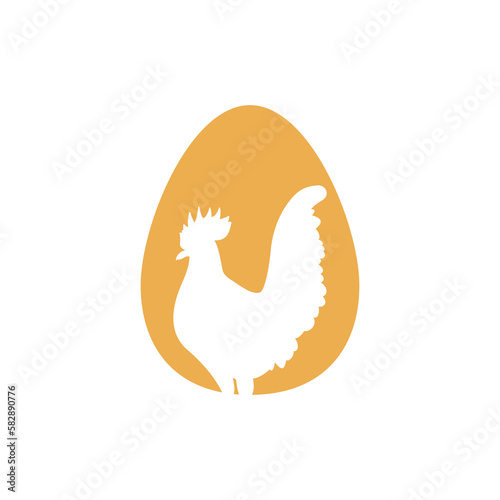 Kogut wycięty w złotym jajku. Żółte jajko na Wielkanoc. Symbole świąt. Prosta ilustracja w minimalistycznym stylu na kartki świąteczne, zaproszenia, banery, plakat.