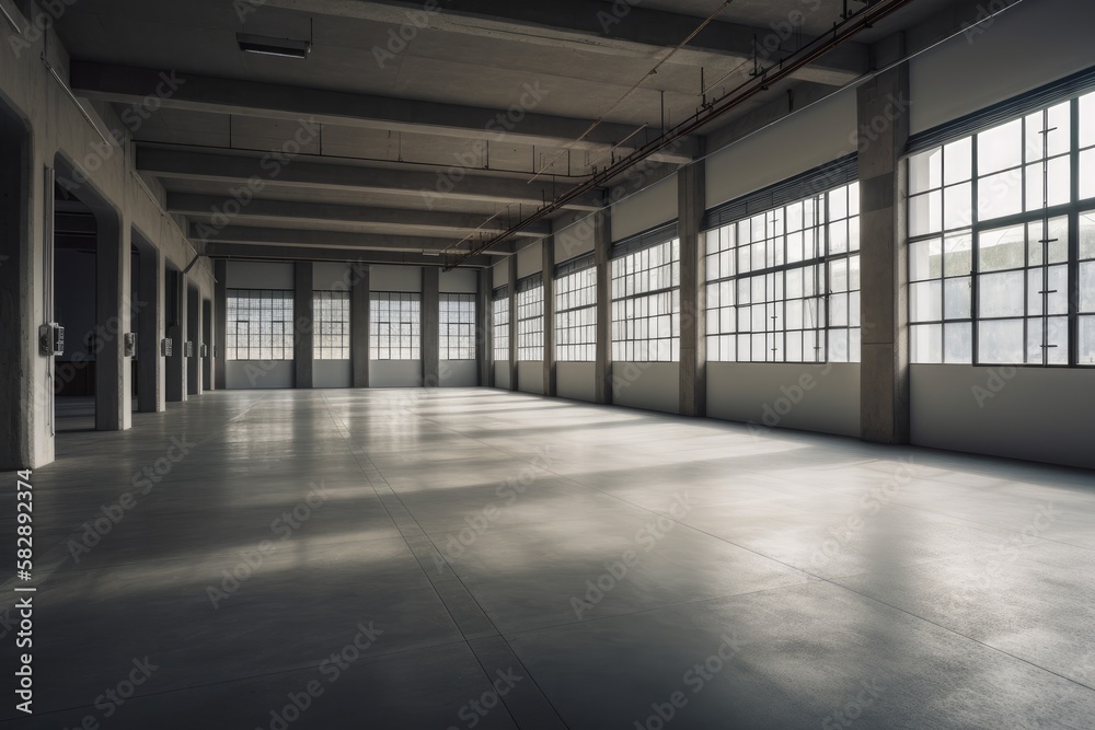 Illustration of a  empty concrete warehouse - Created with Generative ai