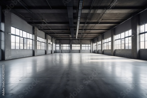 Illustration of a  empty concrete warehouse - Created with Generative ai