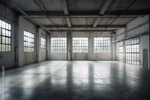 Illustration of a  empty concrete warehouse - Created with Generative ai