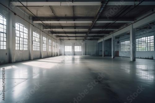 Illustration of a  empty concrete warehouse - Created with Generative ai © Rieth