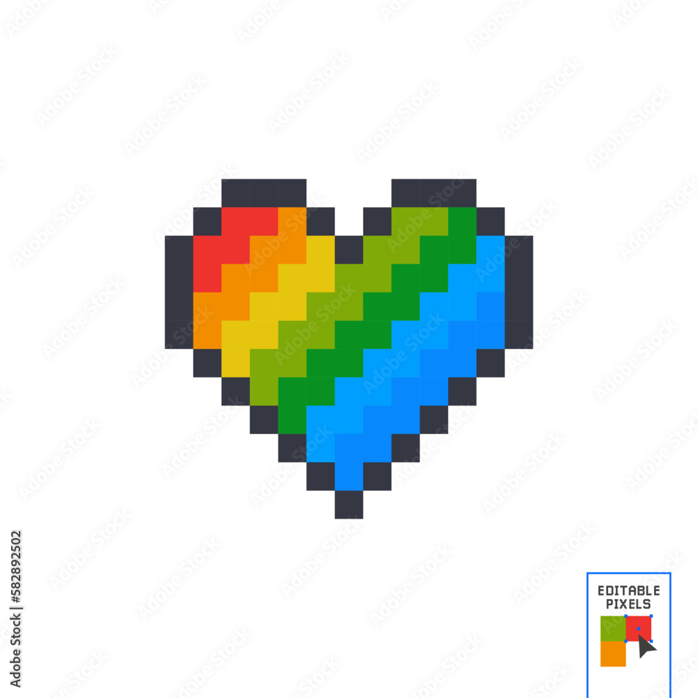 Obraz premium 8 bit pixel rainbow heart. Vector Pride pixel heart Valentines Day retro card.