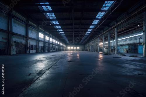 Illustration of a empty concrete warehouse - Created with Generative ai