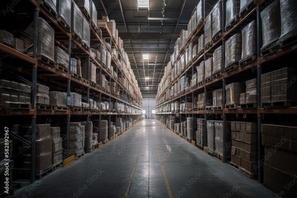 Illustration of a modern warehouse - Created with Generative ai Illustration of a modern warehouse - Created with Generative ai