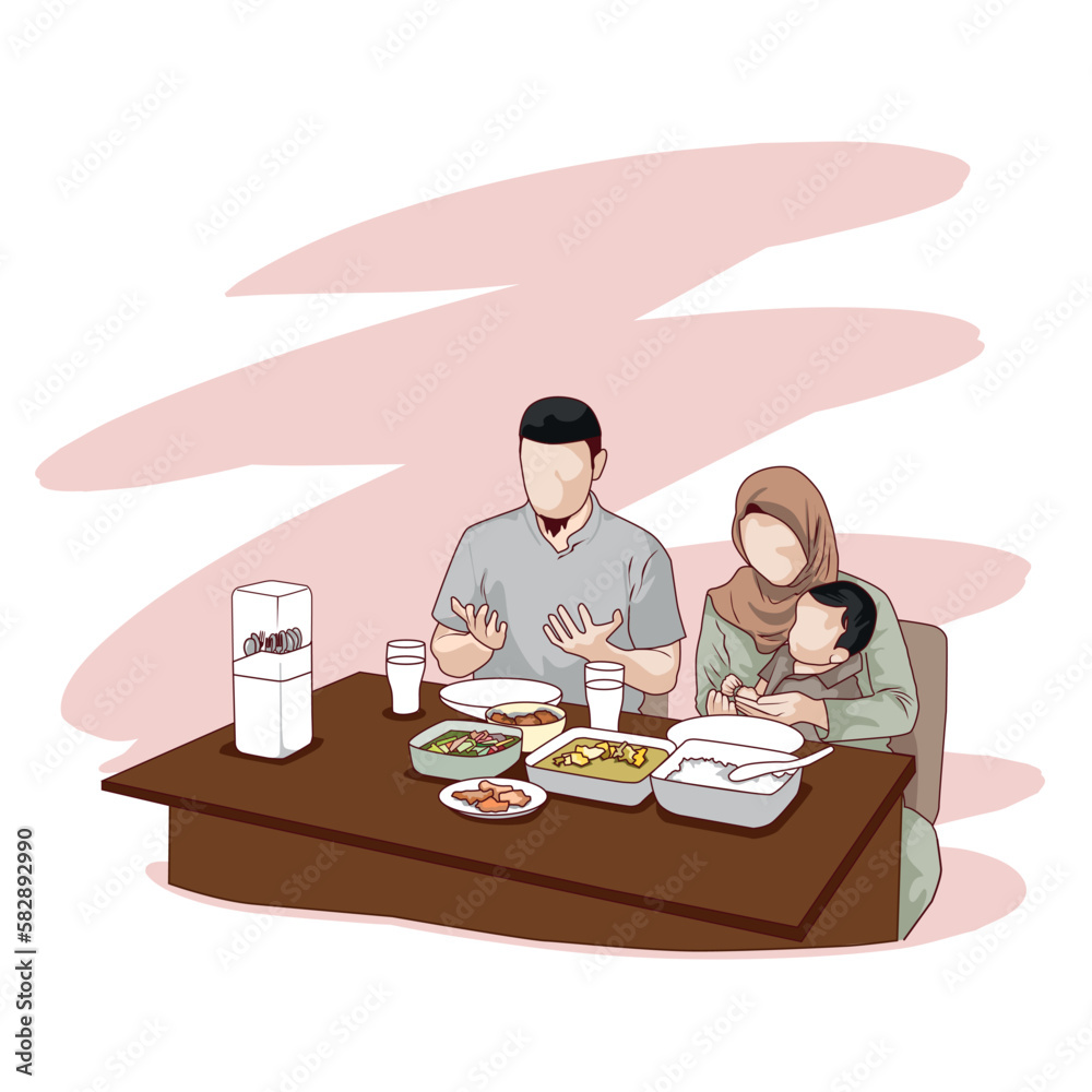 Muslim family getting ready to break fast Muslim family getting ready to break fast