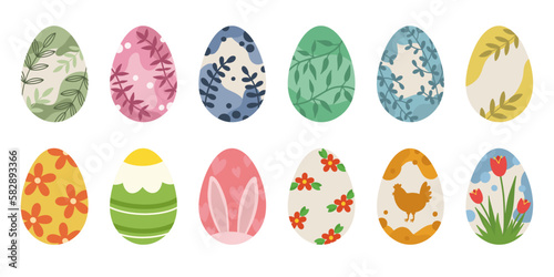 A set of colored easter eggs. Cute easter eggs for decoration. Easter eggs vector icons. Stylish painted eggs for Easter.