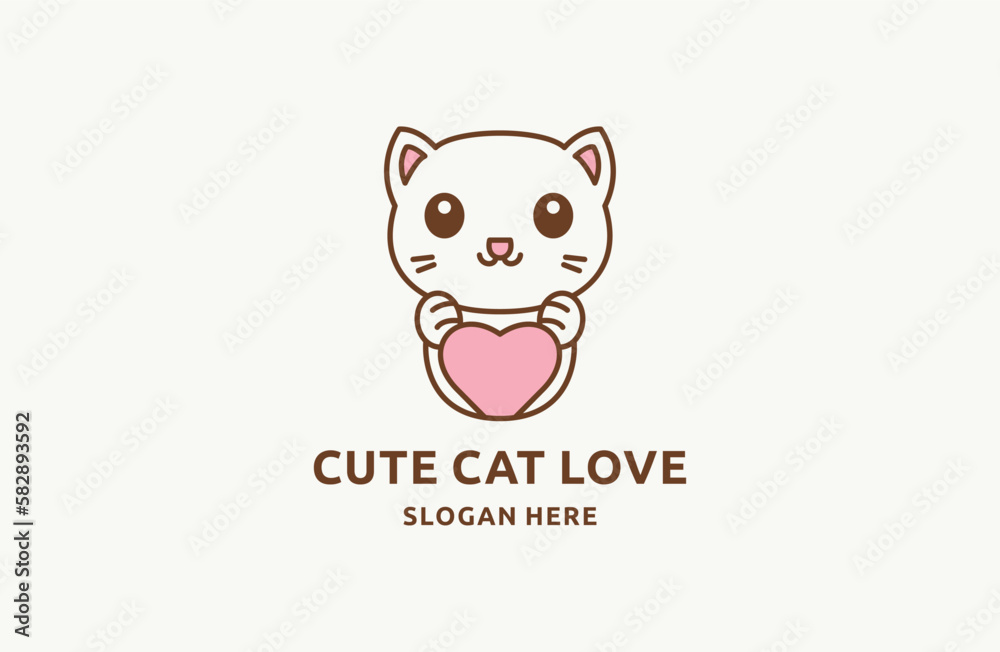 Cute Of Love Pet Logo Design. Love Cat Pet Logo Template. Modern Design. Cute Of Love Pet Logo Design. Love Cat Pet Logo Template. Modern Design.