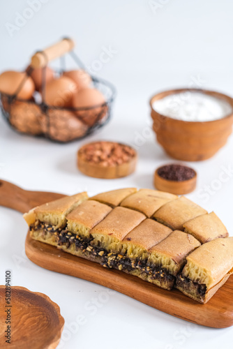 martabak manis, kue terang bulan is a cake with filling chocolate and peanut, Indonesia snack.