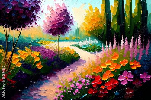 Tree and Floral Pathway Painting