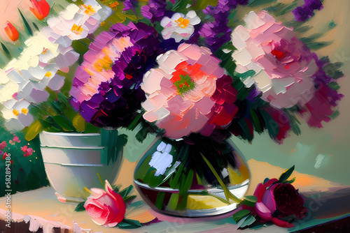 Floral Bouquet Vase Painting