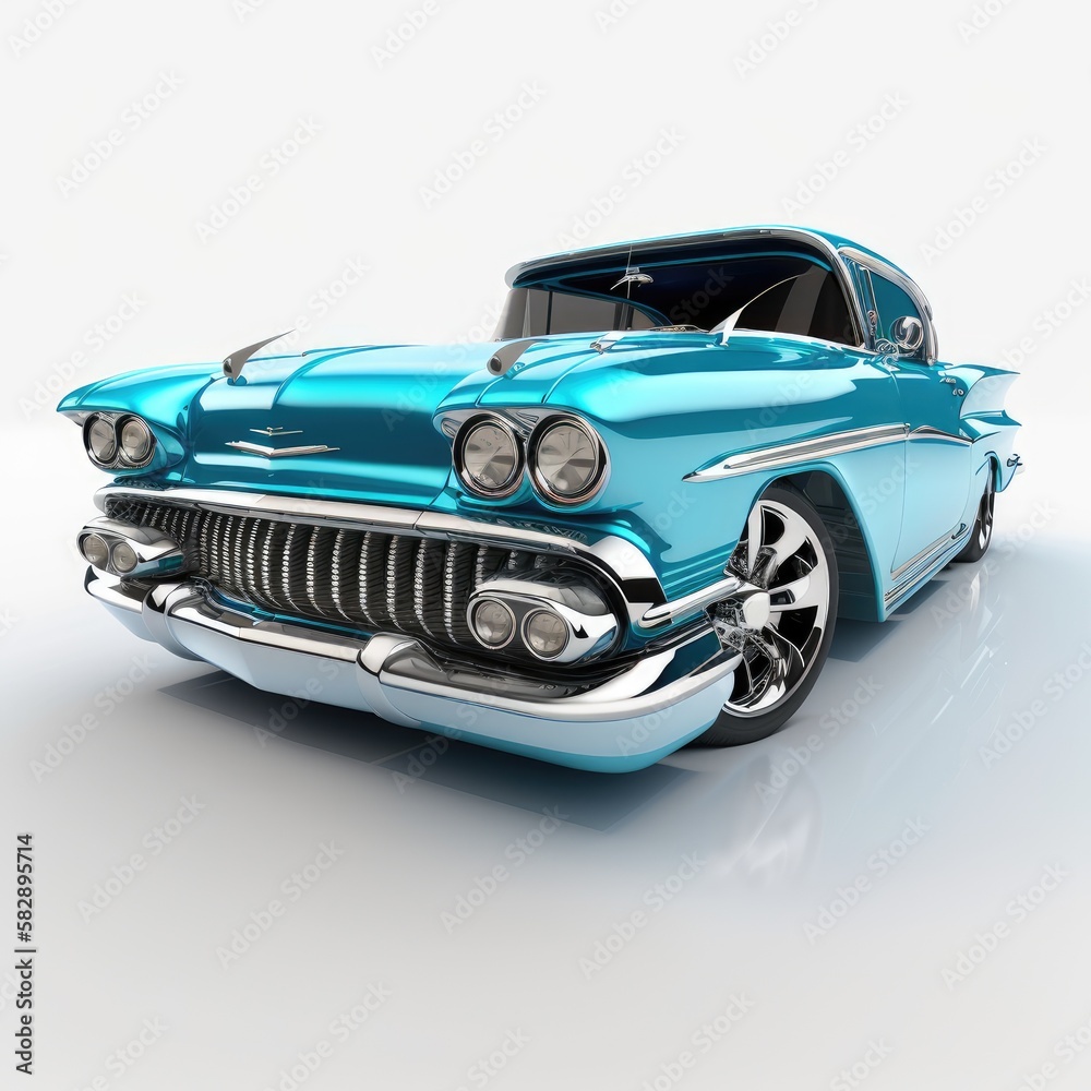 classic blue car isolated on white