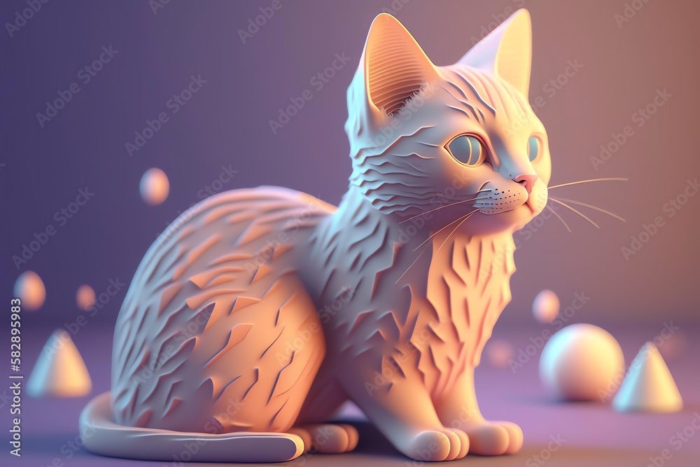 3D Domestic shorthair Avatar with Exquisite Detailing and Soft Pastel Coloring in Cartoon Style - obrazy, fototapety, plakaty 