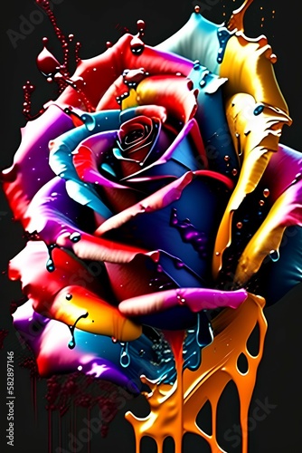 Rainbow Rose and Splash Paint