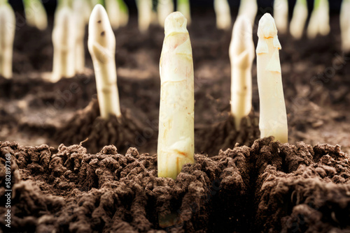 White asparagus in the field ready to harvest .Generative AI