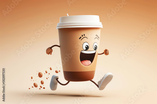 A funny coffee to go. Cartoon character. Generative AI