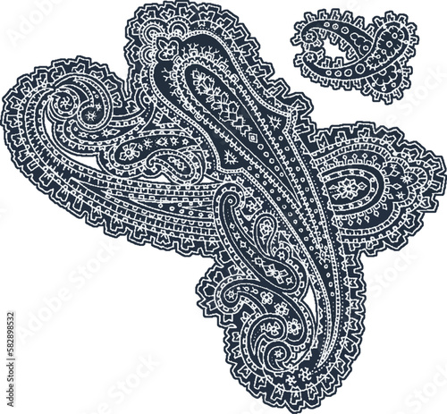 Paisley Design Vector illustration. Black and white paisley t shirt design for print