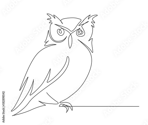 Continuous one line drawing of owl bird. simple barn owl line art vector illustration.