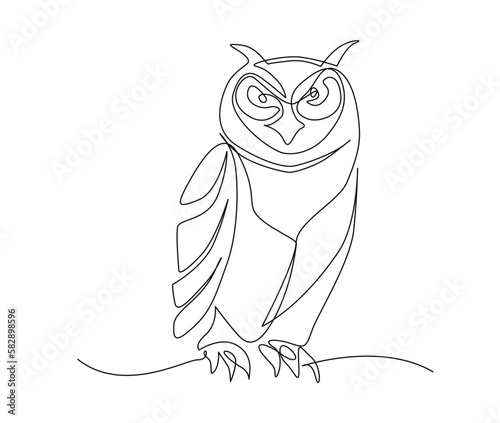Continuous one line drawing of owl bird. simple barn owl line art vector illustration.