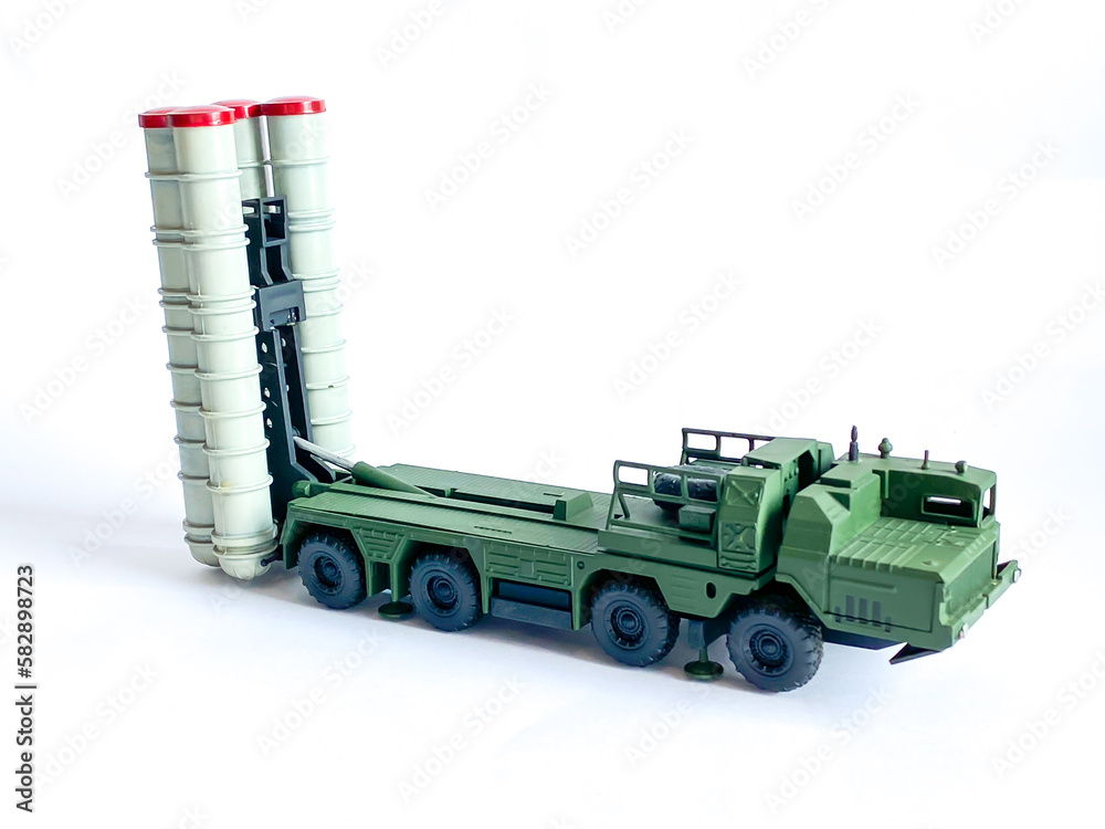 Naklejka premium Russia anti aircraft missile model toy on white background