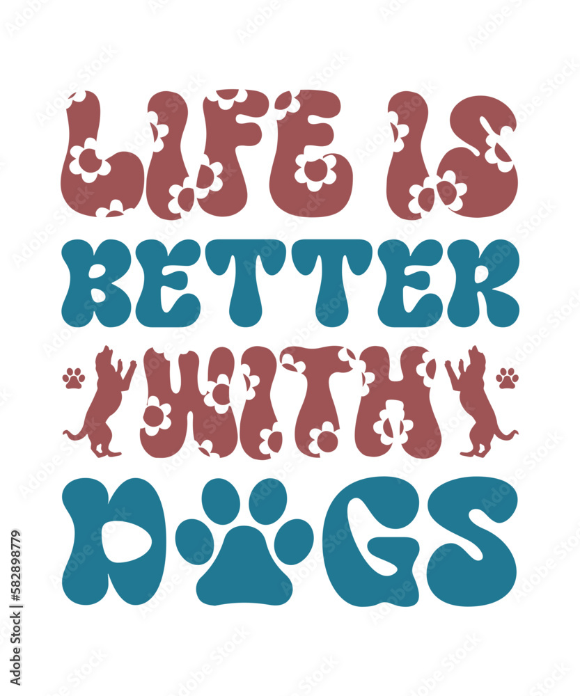 Retro Dog SVG Bundle - Retro svg, Dog Shirt svg, Dog Saying svg, Dog Quotes svg, Retro Wavy Text svg, Wavy Letters svg, Dog PNG, DXF