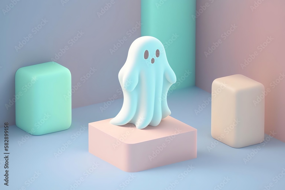 3D Ghost Avatar with Exquisite Detailing and Soft Pastel Coloring in Cartoon Style - obrazy, fototapety, plakaty 