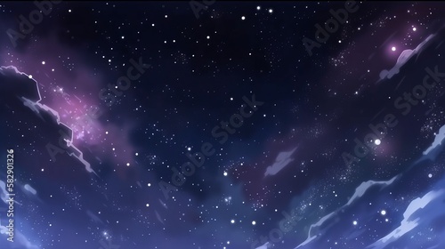 Star night sky background. Anime cartoon style drawing. Generative AI technology.