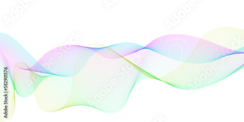 Abstract colorful blue, pink and yellow blend wave lines on transparent background. Modern colorful flowing wave lines and glowing moving lines. Futuristic technology and sound wave pattern.