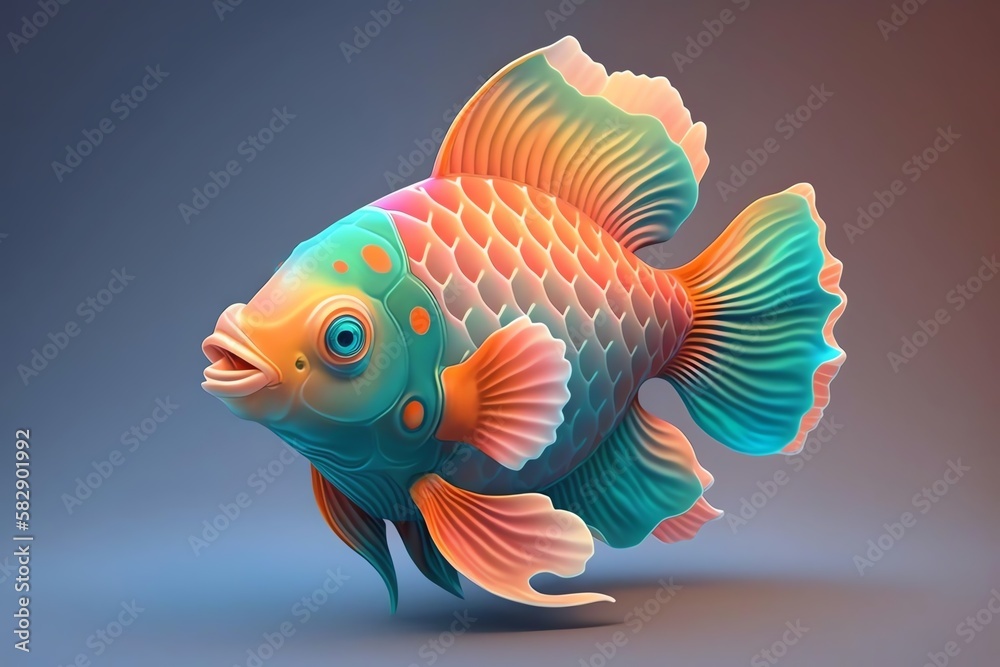 3D Mandarin fish Avatar with Exquisite Detailing and Soft Pastel Coloring in Cartoon Style - obrazy, fototapety, plakaty 
