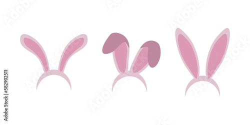 Opaska z króliczymi uszami - Wielkanocna dekoracja. Zabawne uszy w trzech wersjach w różowym jasnym kolorze do dekoracji kartek z życzeniami, plakatów, banerów. Ilustracja wektorowa.