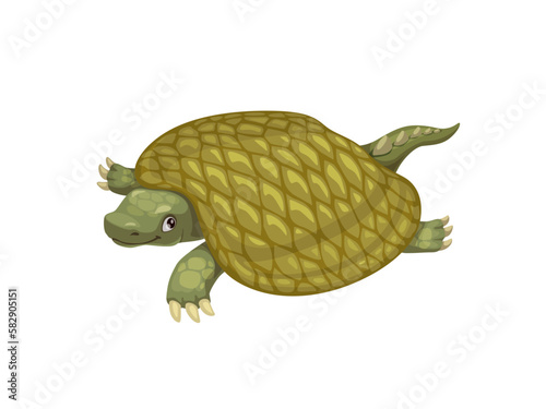 Cartoon henodus dinosaur character. Isolated vector prehistoric turtle, giant reptile with shell. Paleontology science, ancient animal lived in Late Triassic period during the early Carnian age