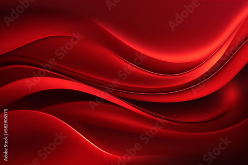 Abstract red background with flowing waves, Generative AI 