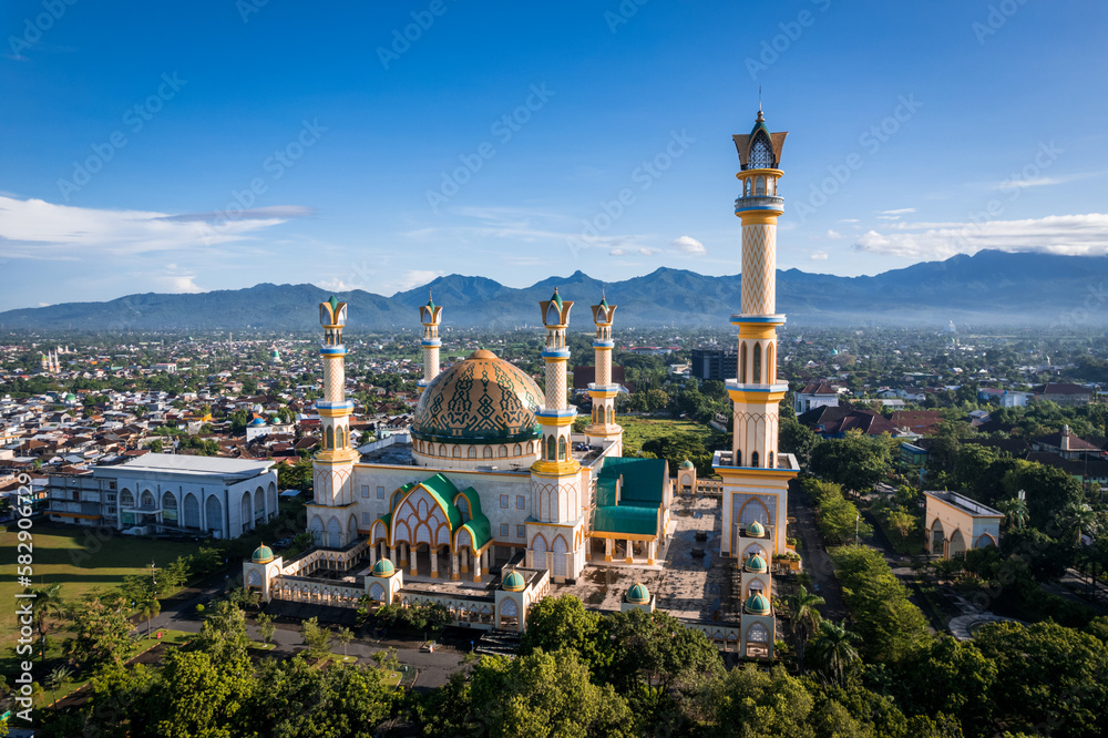 Naklejka premium Aerial view of Islamic center in Mataram city
