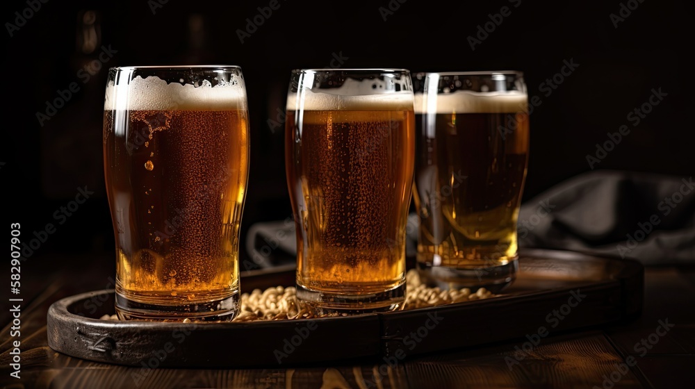 Draught beer in glasses generative ai
