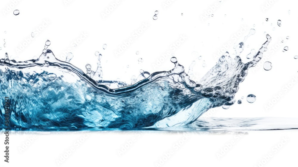 fresh blue natural drink water wave wide panorama with bubbles concept isolated white background, generative ai fresh blue natural drink water wave wide panorama with bubbles concept isolated white background, generative ai