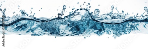 fresh blue natural drink water wave wide panorama with bubbles concept isolated white background, generative ai