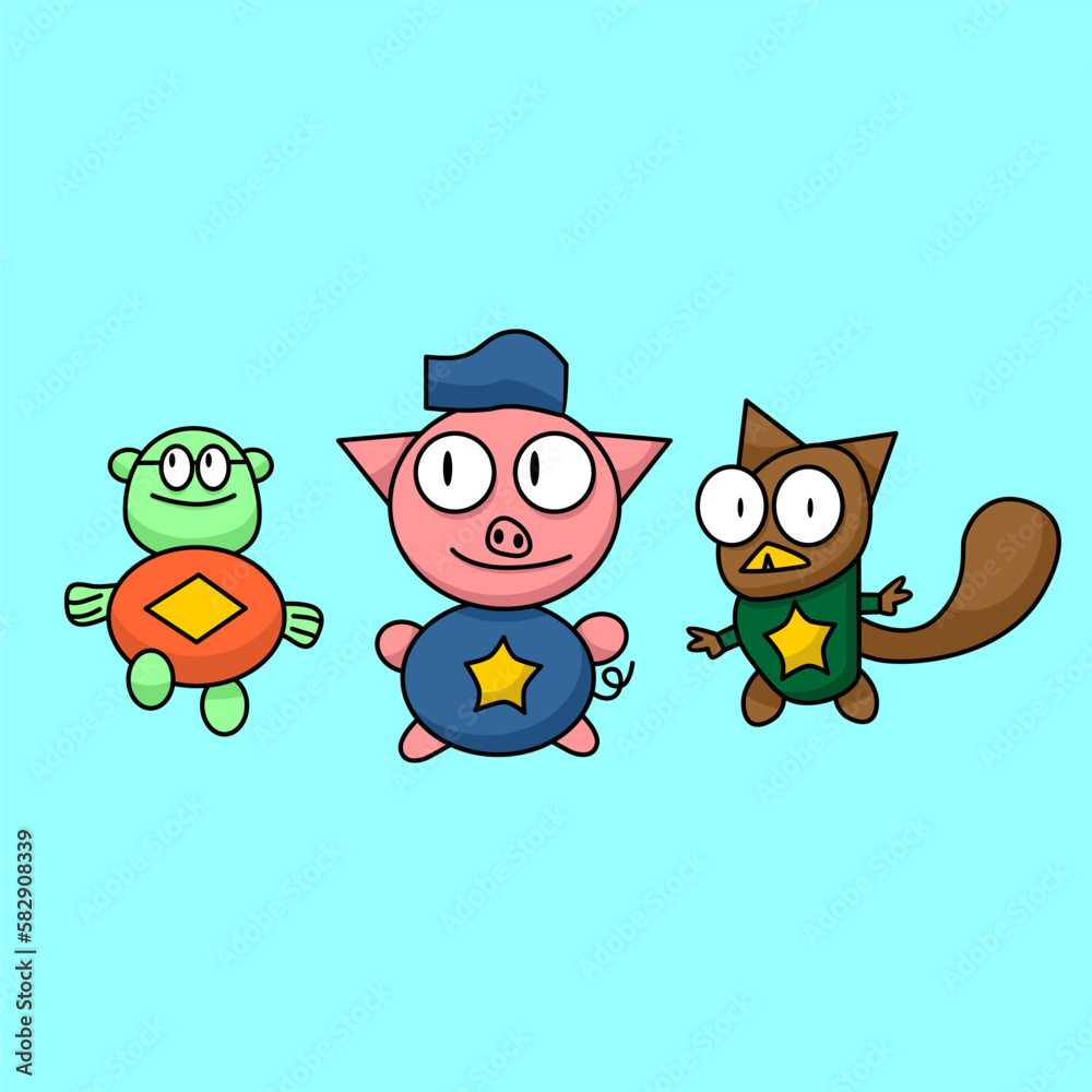 Trio Animals in Action Vector Illustration Suitable for Comic Book