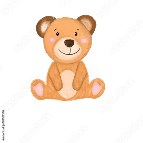 Cute teddy bear watercolor activity design isolated on white background. can be used for baby shower or kid posters  with white isolated background