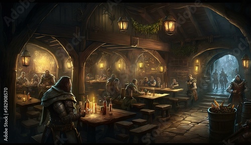 Generative AI, fantasy Tavern, medieval Tavern, medieval building, fantasy Taverne, mittelalterliche Taverne, mittelalterliche Gebäude. © Sven