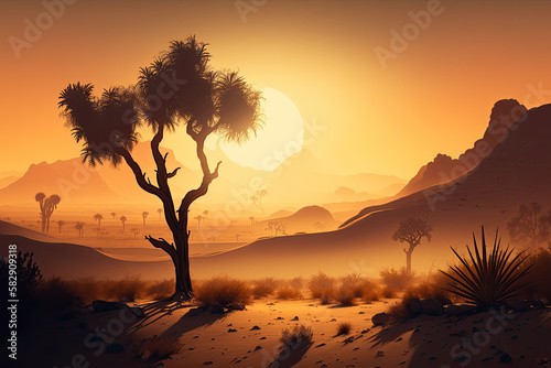 warm light from a low sun over a desert in america. Generative AI