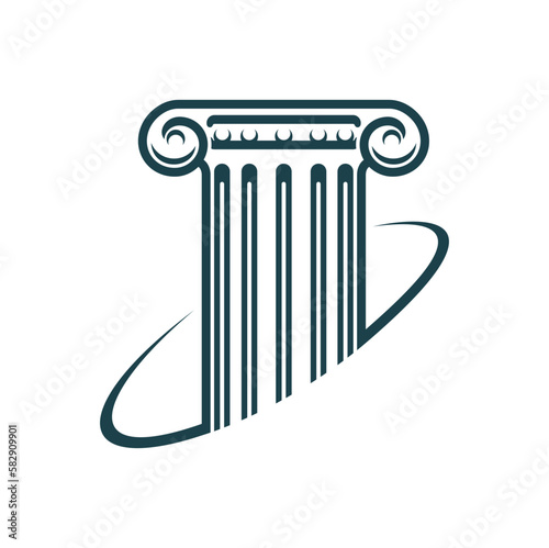 Ancient Greek column pillar, notary, justice and legal service or law office vector icon. Legislation and juridical lawyer firm symbol of Greek column for notarial advocate or juridical counsellor