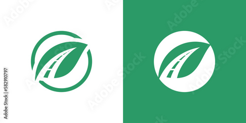 leaf and road design logo icon vector illustration
