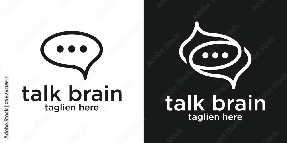 talk and brain logo design line icon vector illustration