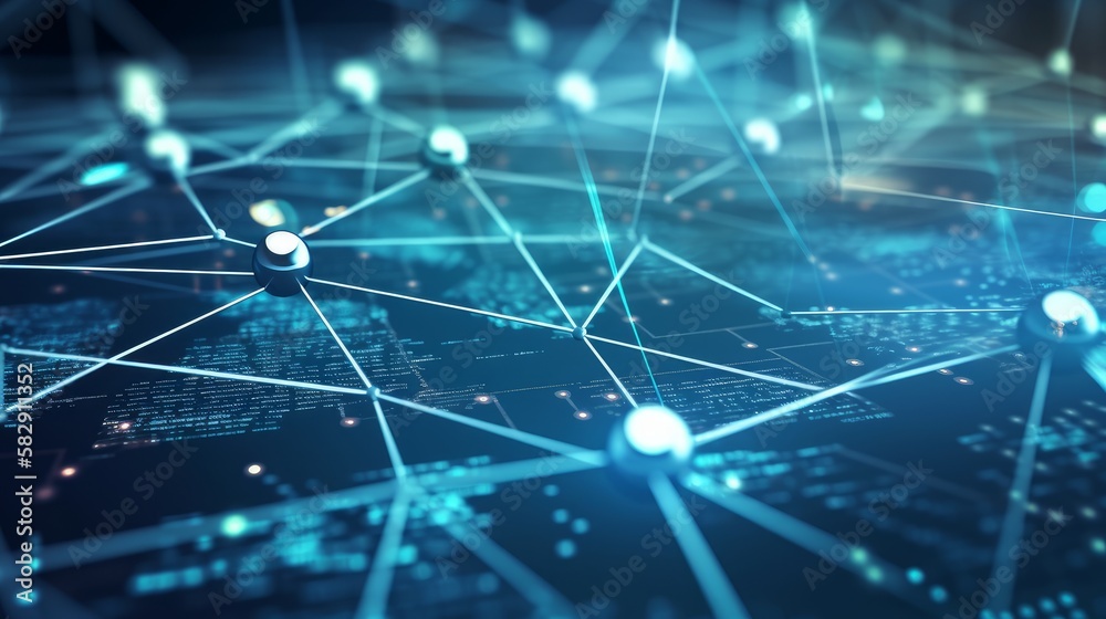 Fototapeta premium An abstract technology background, block chain concept. Internet, connectivity. Generative AI.