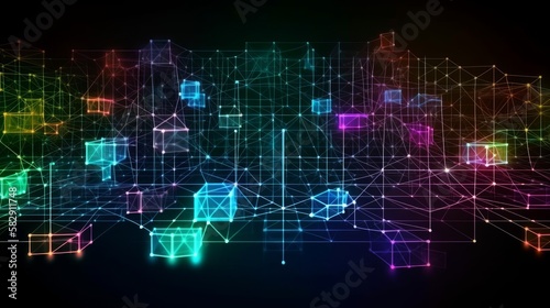 An abstract technology background  block chain concept. Internet  connectivity. Generative AI.